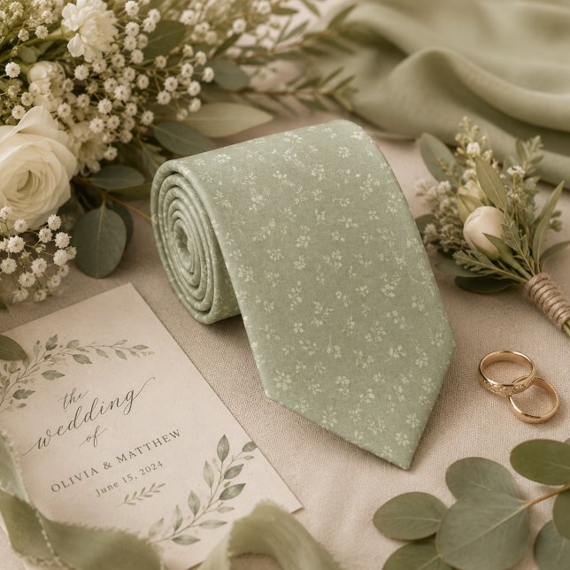 Cravate Fleurs Vert Sauge Vintage Douce  (Créateur téléchargé)