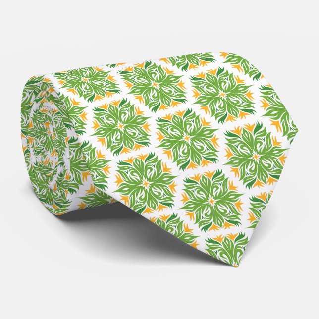 Cravate Fleurs Vertes, Motif De Fleurs, Modèle Floral (Roulé)