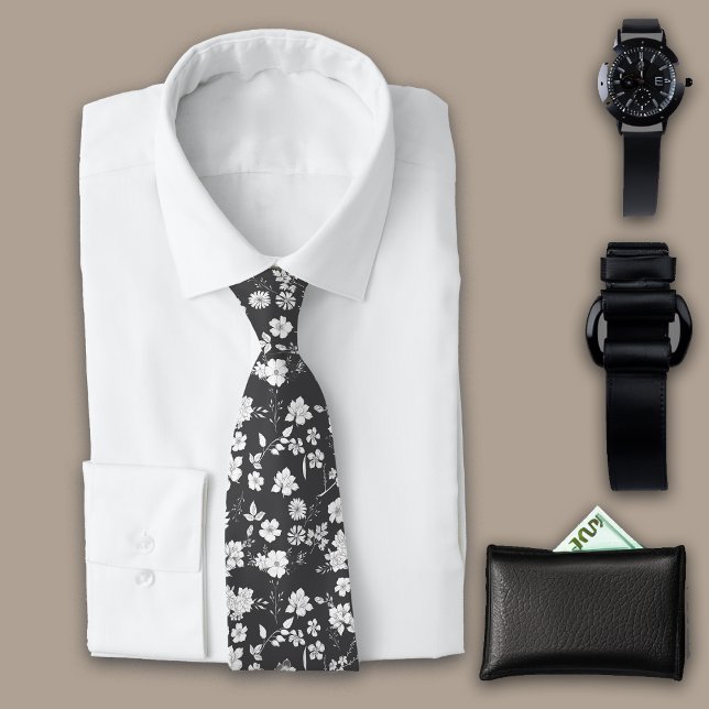 Cravate Fleurs vintages Charbon Personnaliser Initiale (Créateur téléchargé)