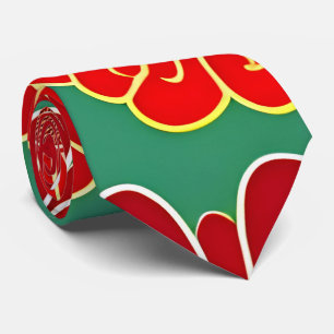 Cravate Fleurs vintages Rouge Vert Rétro Motif Floral