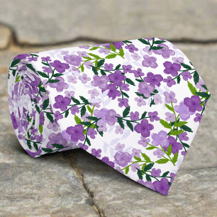 Cravate Fleurs Violettes Et Feuilles Aquarelle Mariage