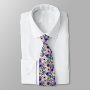 Cravate Fleurs violettes et roses