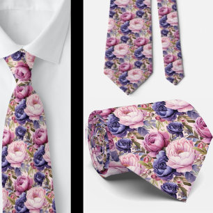 Cravate Fleurs violettes violettes violettes violettes ros