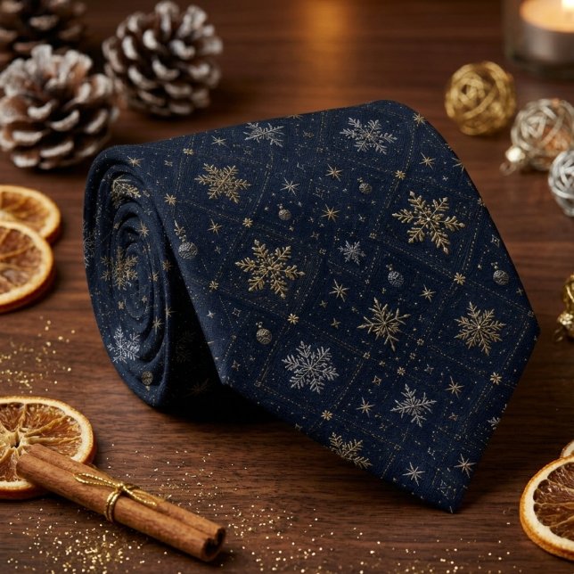 Cravate Flocon de neige bleu marine Luxe Vacances d'hiver (Créateur téléchargé)