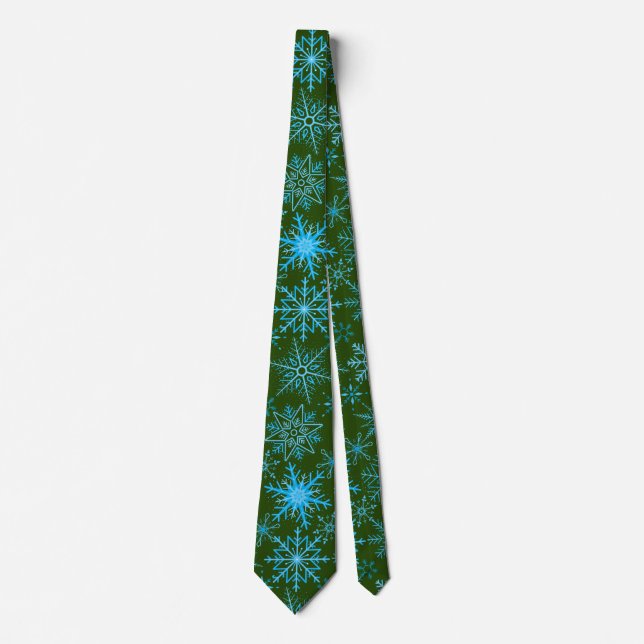 Cravate Flocon de neige motif bleu D vert BG (Devant)