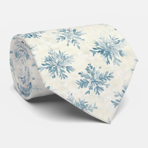 Cravate Flocons de neige Aquarelle Bleu