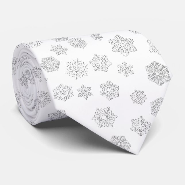 Cravate Flocons de neige blancs en 3D sur fond blanc (Roulé)