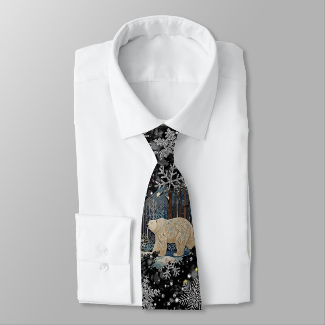 Cravate Flocons de neige élégants de Noël blanc ours polai (Attaché)