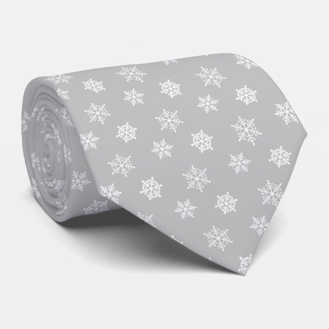 Cravate Flocons de neige élégants modernes sur gris clair (Roulé)