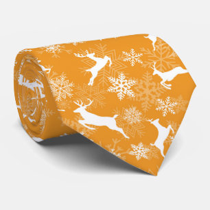 Cravate Flocons de neige jaune Noël motif cerf