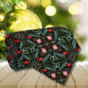 Cravate Flocons de neige, Poinsettias, Cardinaux d'hiver