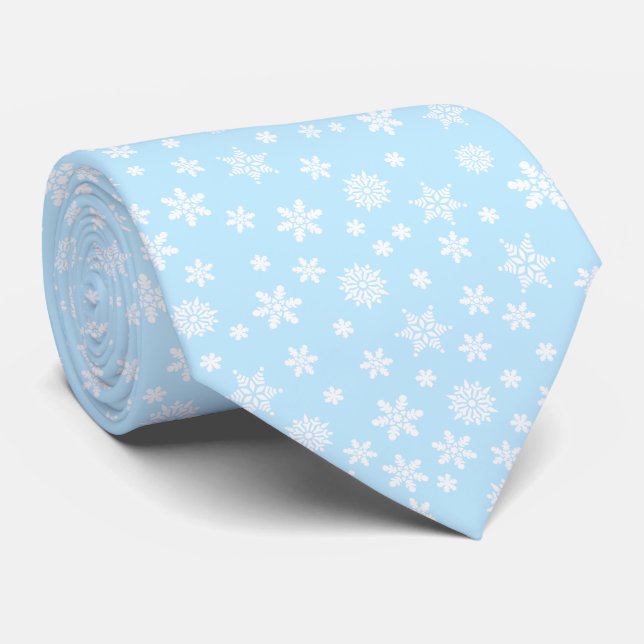 Cravate Flocons de neige sur un Noël bleu (Roulé)