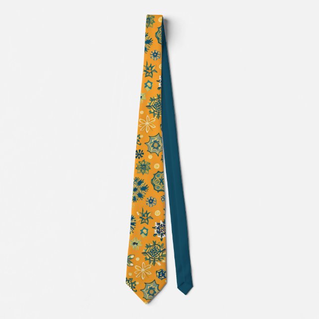 Cravate Flocons de Neige Vintage sur Fond Jaune (Devant)