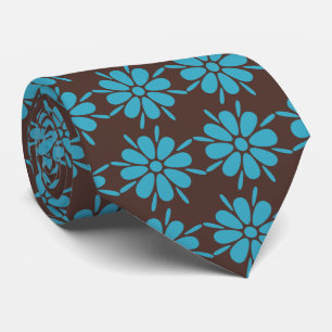 Cravate Flora Foulard Flower Brown & Turq Two-sided