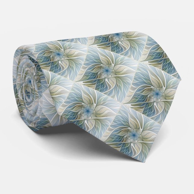 Cravate Floral Dream Motif Abstrait Blue Khaki Fractal (Roulé)