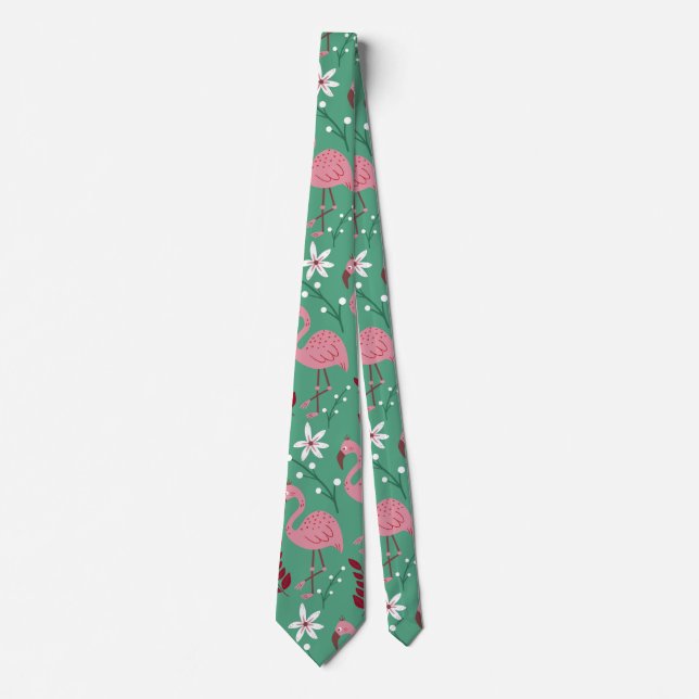 Cravate Floral flamingo sans couture motif rose vert (Devant)