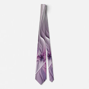 Cravate Floral Fractal moderne Fleur Abstraite rose gris