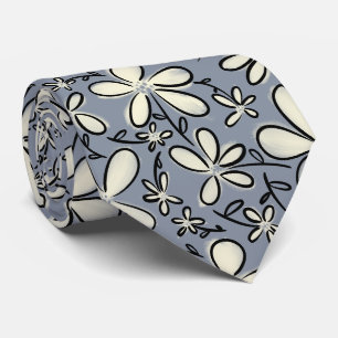 Cravate Floral Gris et motif de fleur de crème