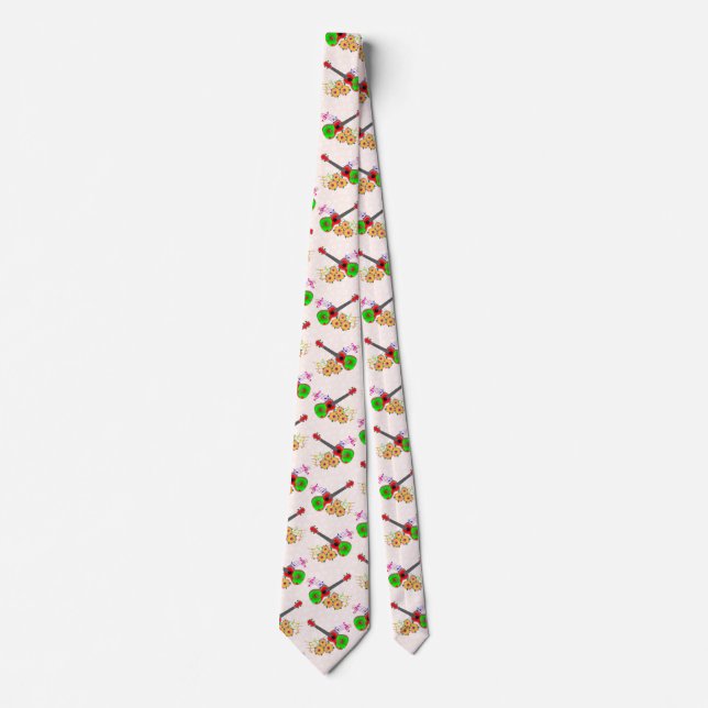 Cravate Floral Hawaiian Ukulele Hibiscus Fleurs (Devant)