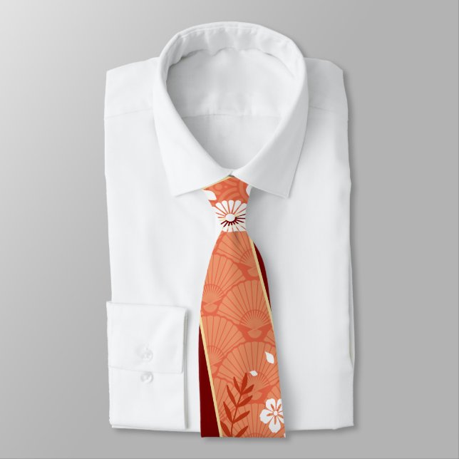 Cravate Floral Kimono Motif Coral (Attaché)
