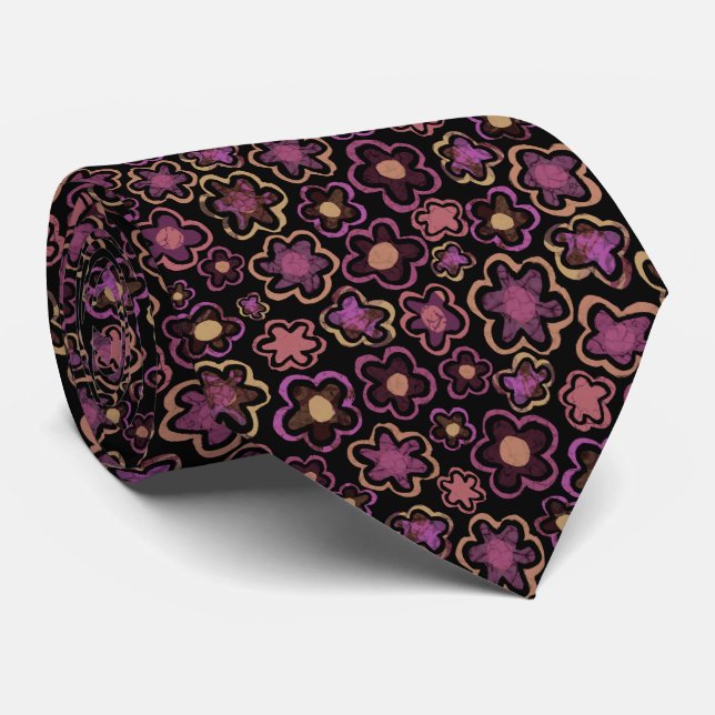 Cravate Floral Motif à fleurs violettes noires (Roulé)