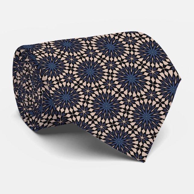 Cravate Floral Network Blue and tan Neck Tie (Roulé)