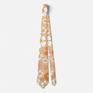 Cravate floral orange et blanc