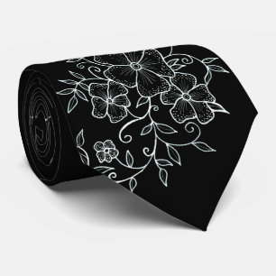 Cravate Floral Ornaments Black Neck Tie