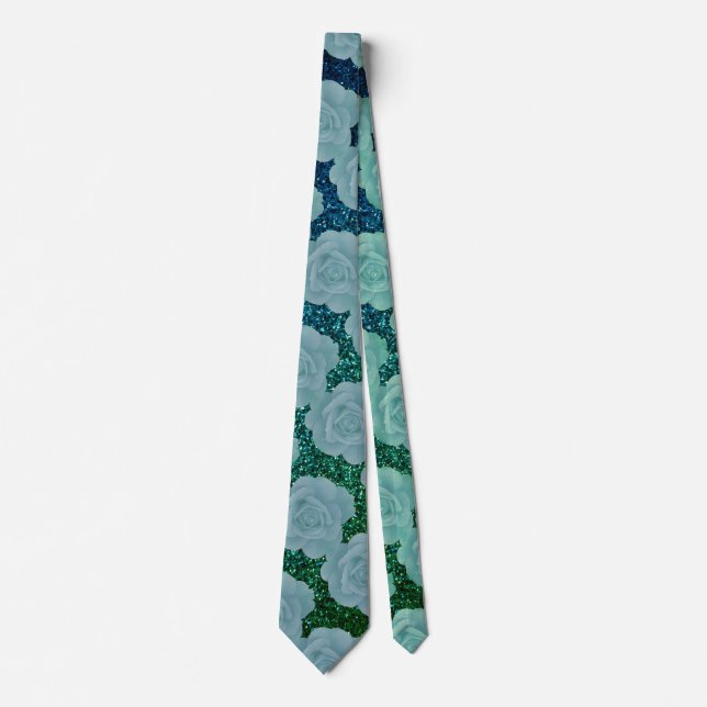 Cravate Floral Pattern Dusty Blue Green Glitter Gift Favor (Devant)
