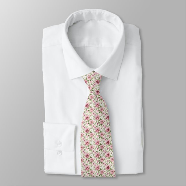 Cravate Floral Perfection: Pink Tie for Garden Weddings (Attaché)