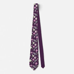 Cravate floral pourpre