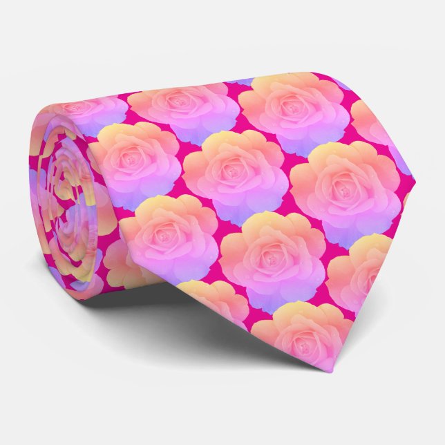 Cravate Floral Rose Motifs Hot rose Abstrait Cadeau Favori (Roulé)