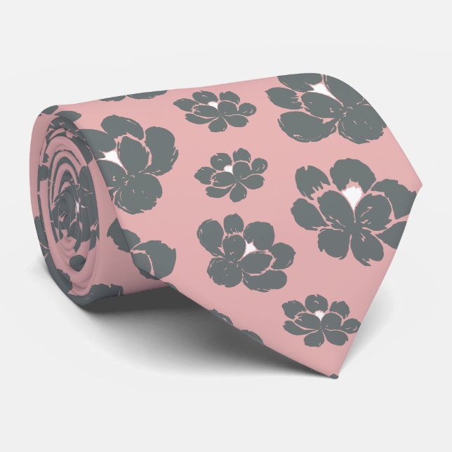 Cravate floral rose pastel (Roulé)