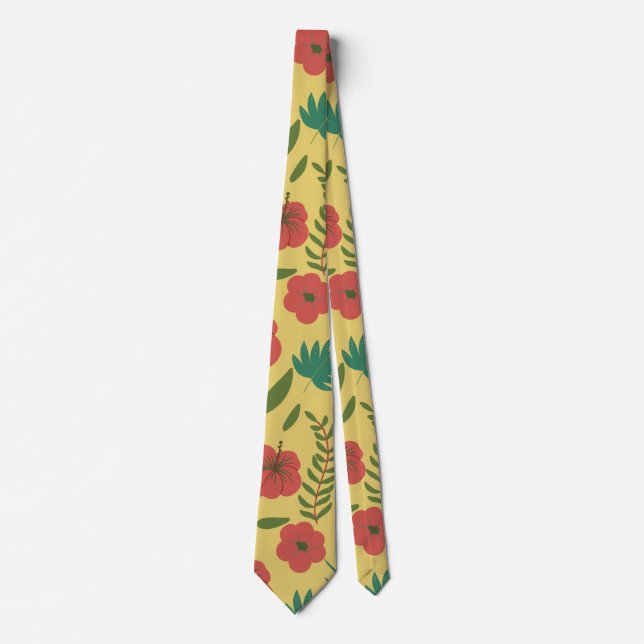 Cravate Floral sans couture motif rouge jaune vert fleurs (Devant)