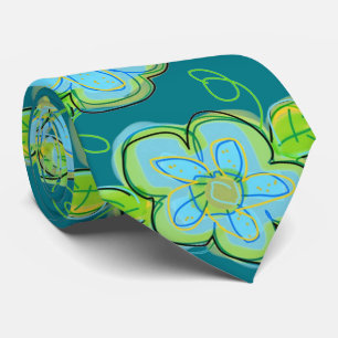 Cravate Floral Turquoise Avec Vert Lime