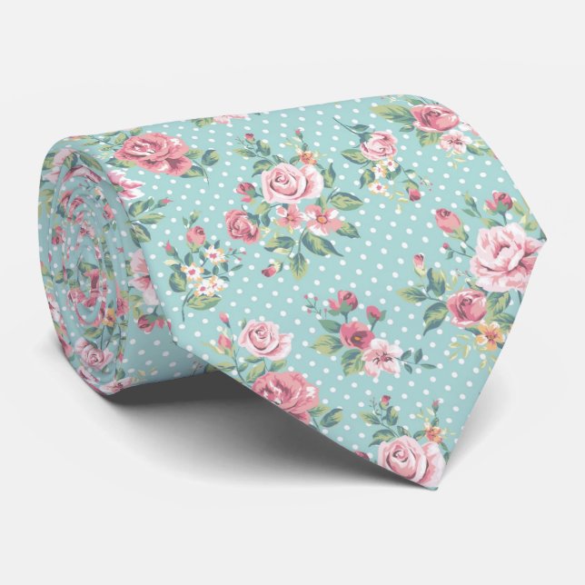 Cravate Floral vintage et Poka Dot (Roulé)