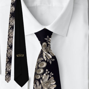 Cravate Floral Vintage Noir argenté