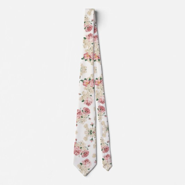 Cravate Floral vintage sur blanc (Devant)
