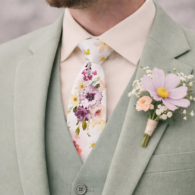 Cravate Floral Wedding Tie – Watercolor Spring Necktie (Créateur téléchargé)