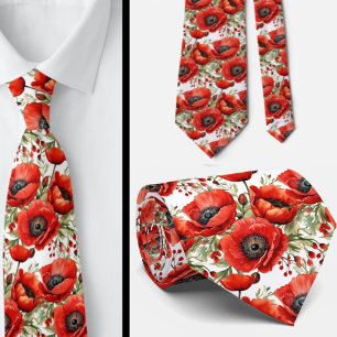 Cravate florale à coquelicots rouges pour la Journ