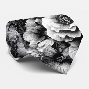 Cravate Florale d'antiquité monochrome avec papillons