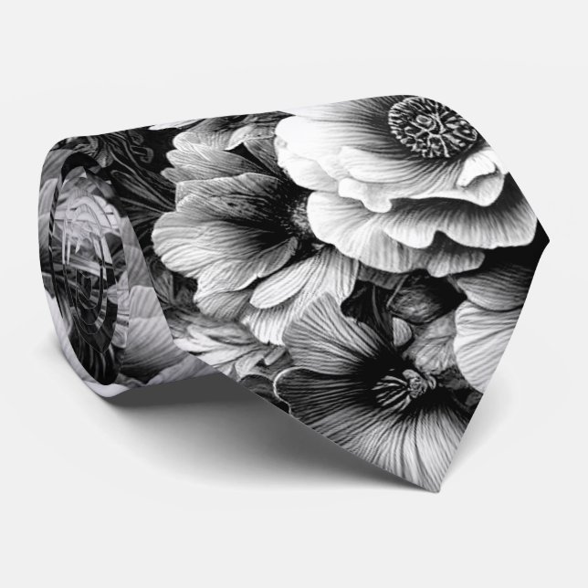 Cravate Florale d'antiquité monochrome avec papillons (Roulé)