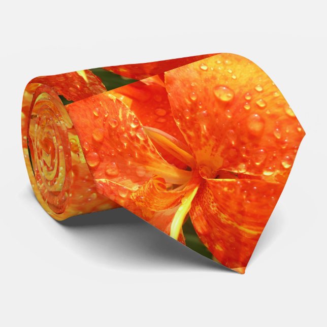 Cravate florale orange et jaune pour hommes (Roulé)