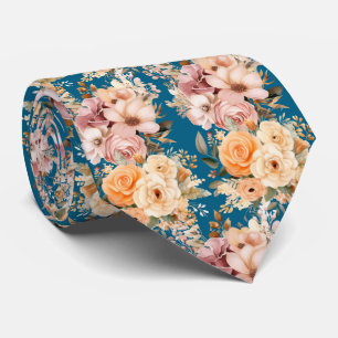 Cravate Flore bleu marine et rose brun