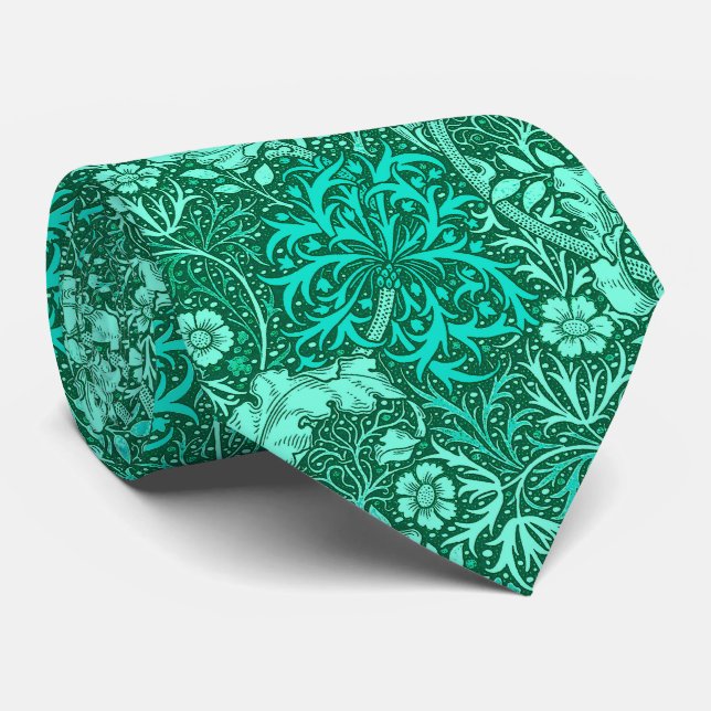 Cravate Flore d'algues Art nouveau, turquoise et aqua (Roulé)