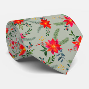 Cravate Flore de Noël Rouge Poinsettia