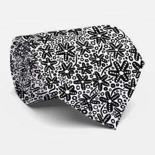 Cravate Flower Motif 240412 - Noir sur blanc
