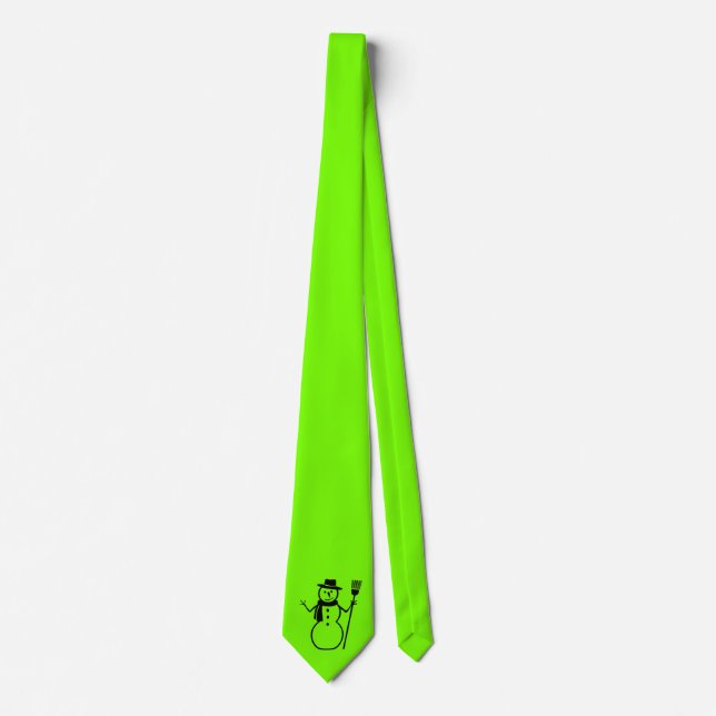 Cravate fluorescent vert avec bonhomme de neige (Devant)