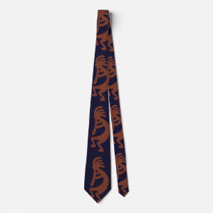Cravate Flûte Jouer Kokopelli Figure - Bleu sur rouille Ro