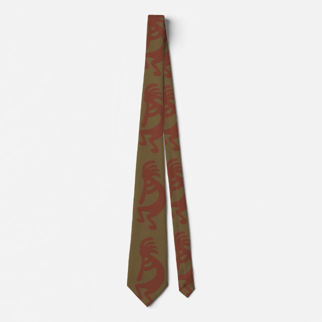 Cravate Flûte Jouer Kokopelli Figure - Rouge sur Vert (Devant)